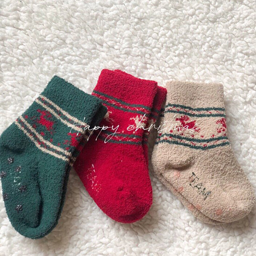 christmas 뽀송 socks(3EA -1set) *7-8세만 가능*